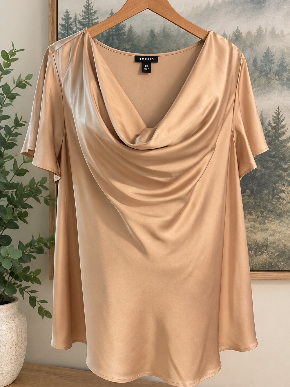 Torrid Satin Drape Neck Blouse in Champagne Gold